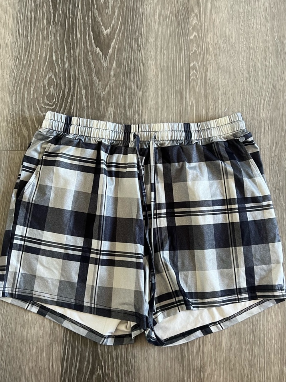 Black & White Plaid Athletic Shorts with Elastic Waist